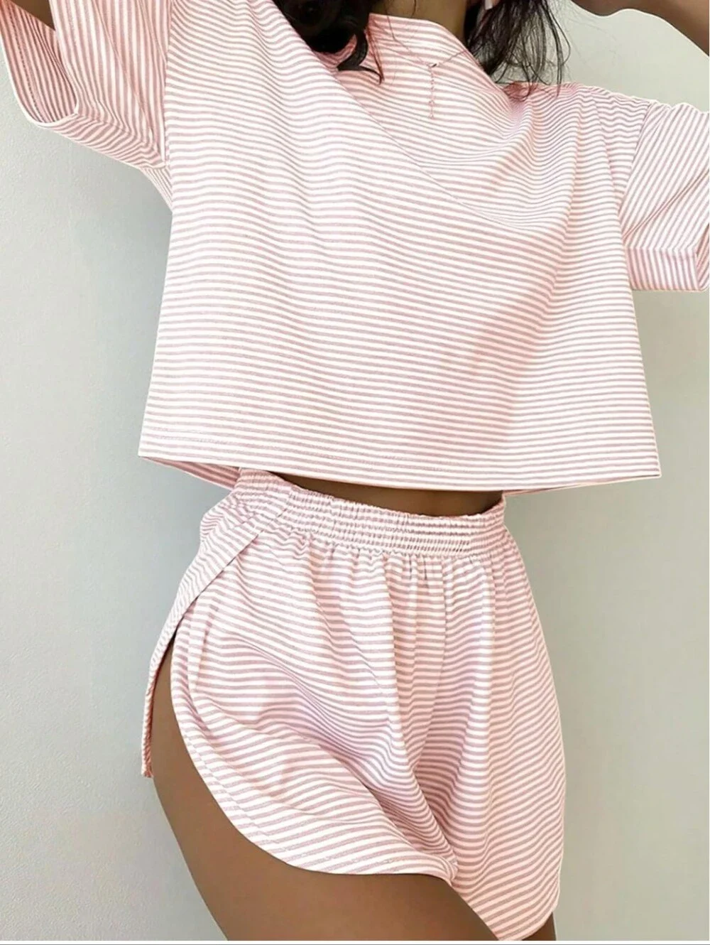 Bundle Of Two Striped Cotton-Blend Two-Piece Sleep Set - Pink & Grey - Picture 5 of 9